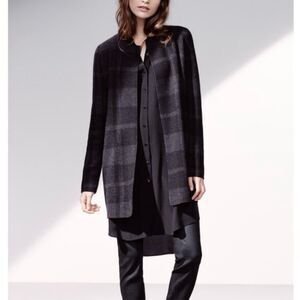 Eileen Fisher Plaid Felt Merino Wool Open Front Jacket Cardigan Size Small